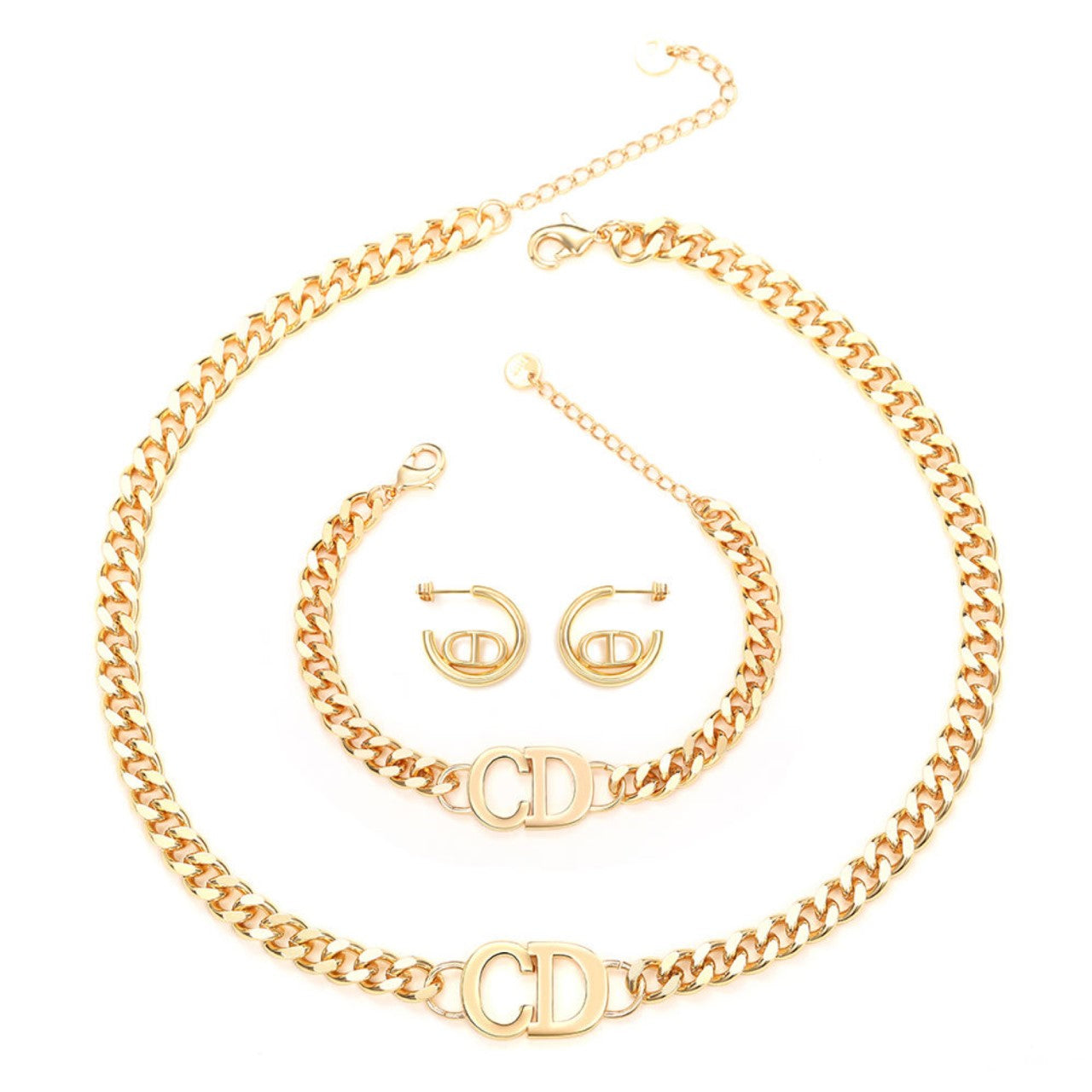 Goldketten-Ohrringe-Armbandset