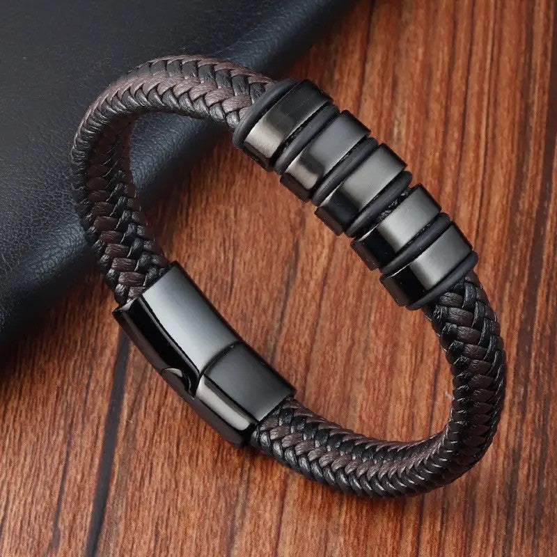 Armband für Herren aus LederBraun |Edelstahl Verschluss  21cm